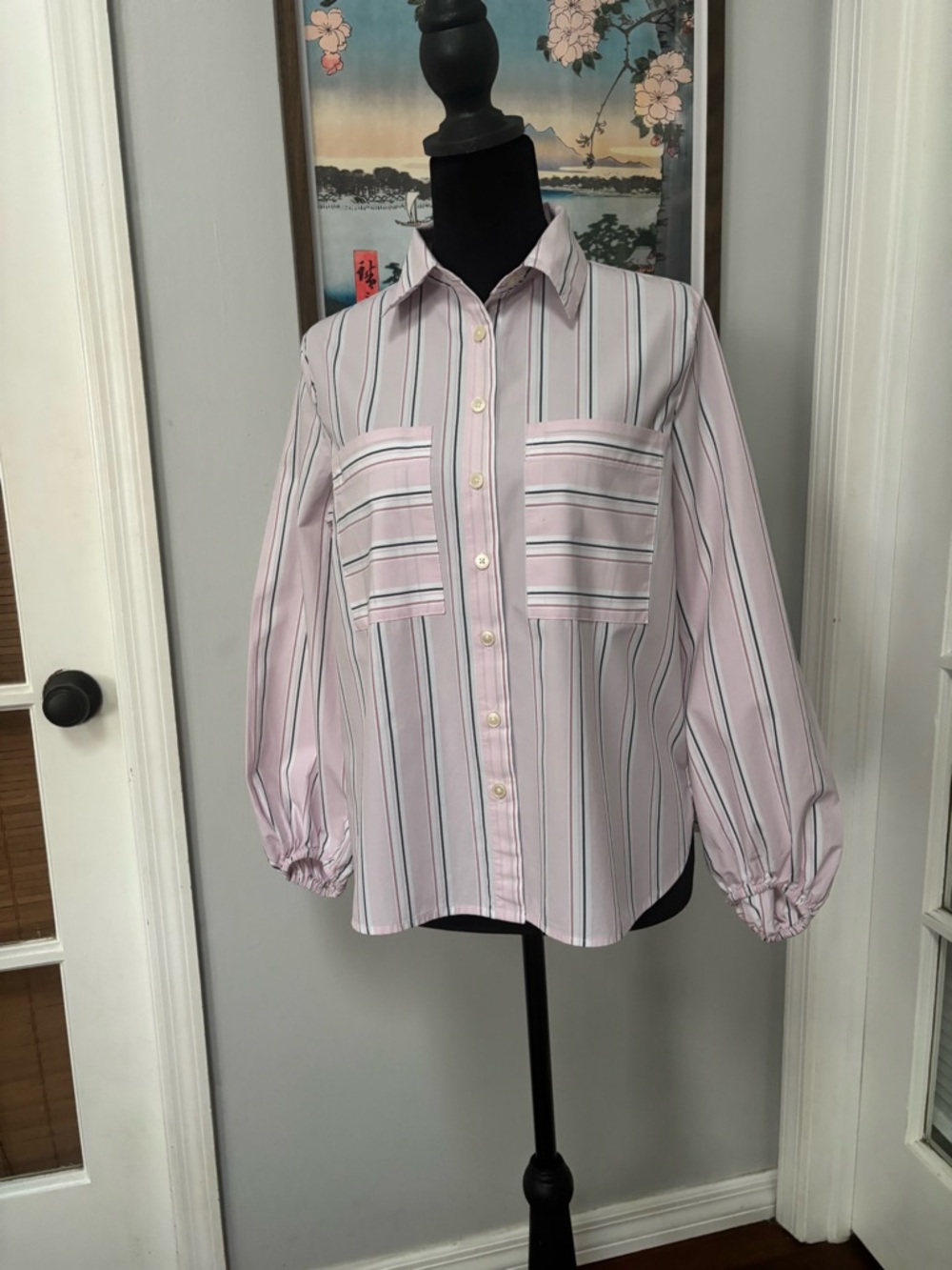 LOFT Pink Striped Button-Down Blouse